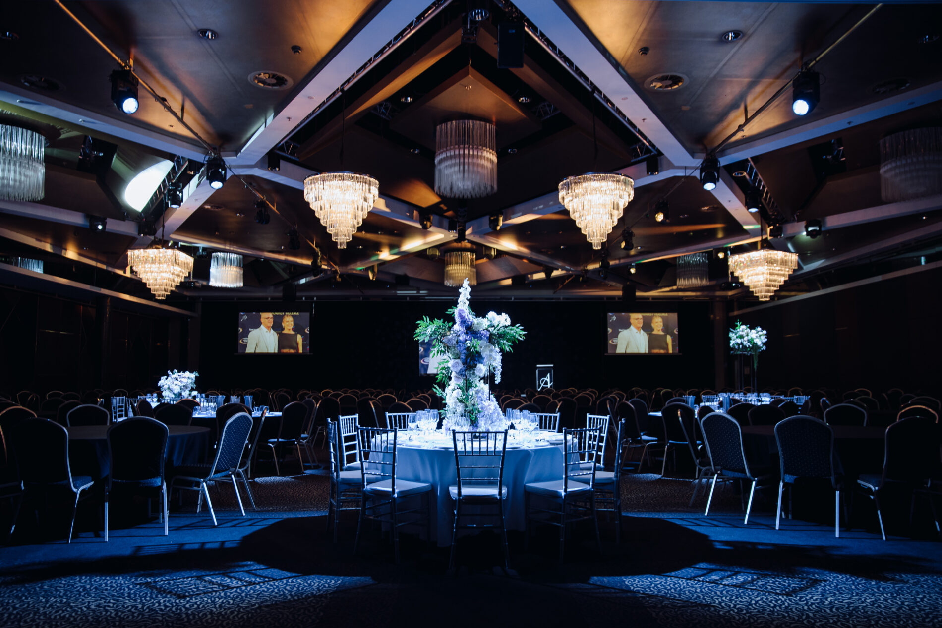 grand ballroom with plated table set